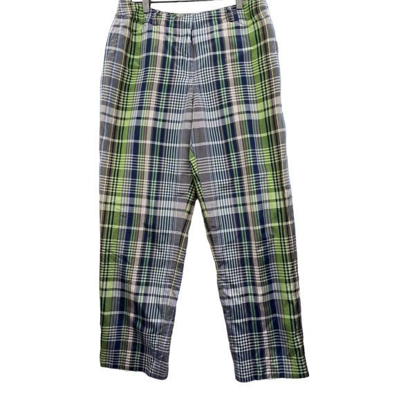 Talbots Pants - Vintage TALBOTS Womens Silk Plaid Dress Pants Size 10 Green Blue Straight Leg
